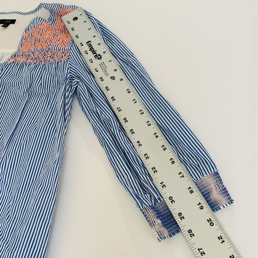 J CREW Leda Dress S Blue Stripe Embroidered Ruffle Hem‎ Boho Cottagecore Peasant - Picture 10 of 15